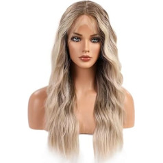 VEBONNY Lace Front Wigs for Women, Brown Ombre Blonde Wig, Synthetic Hair, Loose Curly Light Blonde Wigs 50.8 cm, VEBONNY-083
