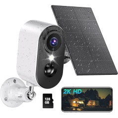 NUASI 2K Outdoor Surveillance Camera Battery with Solar Panel, WLAN Wireless Surveillance Camera Outdoor/Indoor with Coloured Night Vision, PIR Motion Detection, Cloud/Memory Card, IP66, 2-Way Audio,