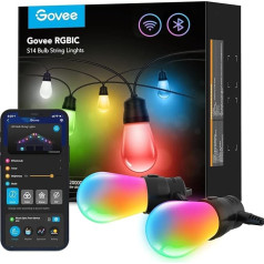 Govee Outdoor Fairy Lights, Smart LED WiFi RGBICW Bulbs, IP65 Waterproof, Works with Alexa and Google Assistant, App Control, 47 Scene Modes, 15 LEDs, 15 m Outdoor