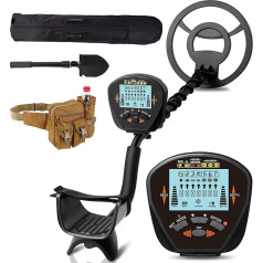 FunlyGo Metal Detector Waterproof, High Sensitivity, Pinpointer Search Coin, LCD Display, Lightweight, Adjustable with Folding Shovel, Metal Detector Professional for Beginners and Children, Metal
