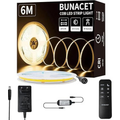 BUNACET COB LED Strip 6 m 24 V Dimmable Warm White 3000 K LED Strip Light Strip 2880 LEDs with Power Supply & RF Remote Control for Kitchen, Bedroom, Living Room, Cupboard, Mirror, Indoor
