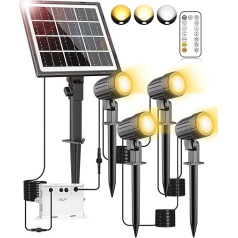 CLY Solar Spotlight for Outdoor Use with Remote Control, 2 Dynamic Modes Solar Lights for Outdoor Use 2700K 4000K 6000K 3 Brightness Levels Solar Light Timing Function Solar Garden Lights IP66
