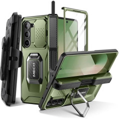 TONGATE Case for Galaxy Z Fold 6 with Ring Stand, Built-in S Pen Holder & Glass Screen Protector, Shockproof, Robust Z6 Mobile Phone Case with Camera Cover and Belt Clip for Z Fold 6 2024 (Green)