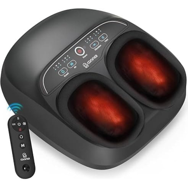 COMFIER Shiatsu Foot Massager with Heat, Electric Foot Massager, 3D Kneading, Rolling and Air Compression, 3 Intensities for Tired Muscles and Soles, Black, up to Shoe Size 46