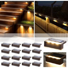 Solpex Solar Lights for Outdoor, 16 Pieces, Warm White Stair Light, Waterproof Solar Lights, LED Lighting for Outdoor Stairs, Steps, Fence, Garden, Yard, Patio, Gutter, Pathway, Decoration (Brown)