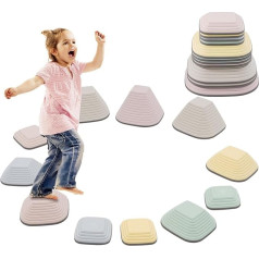 Balance Stones for Children, Pack of 11 Adventure Stepping Stones, Sensory Toy for Indoor and Outdoor Use, Non-Slip Rubber Stacking Stone, Sensory Play Device for Toddlers (Macaroon)