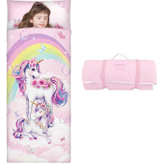 Children's Sleeping Bag Double Zip Soft Warm Foldable Children's Sleeping Bag with Removable Cushion for Girls Boys Easy Clean Sleeping Bag for Outdoor Indoor Camping 150 x 60 cm