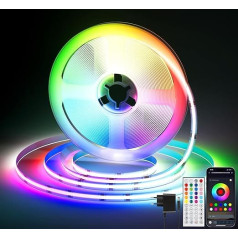 LED Strip COB LED Strip 5 m, LED Strip with Remote Control & App & Music Sync, LED Light Strip Dimmable Self-Adhesive 24 V, 36 W LED TV Lighting Very Bright for Kitchen, Living Room, Stairs, Bedroom