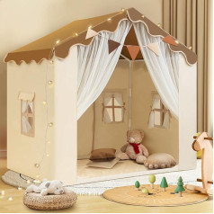 WIRHAO 2 IN 1 Kinderzelt, Kinder Spielhaus Indoor mit Matte und Lichtern, Kinder Bettzelt, Spielzelt für Drinnen, Prinzessin Zelt, Kinderspielhaus, Kuschelecke Kinderzimmer Dekor ab 3 Jahre（Braun）