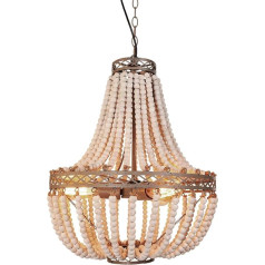 FIRVRE Bohemian Boho Natural Wooden Beads Ceiling Lighting E27 Loft French Landscape Chandelier Antique Ceiling Pendant Light for Bedroom Kitchen Island Dining Room Living Room (White)