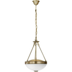 EGLO Savoy Pendant Light, 2-Bulb Vintage Rustic Pendant Light Made of Burnished Cast Metal, Satin Glass in White, Dining Table Lamp, Living Room Lamp Hanging with E27 Socket