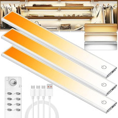 MEKKLEON Wireless Under Cabinet Lighting, Rechargeable Battery Operated LED Motion Sensor, Cabinet Lighting with USB Charging, Dimmable Under Desk Lighting with Remote Control (3.20 cm)