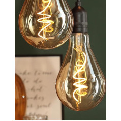 hellum 524376 Pendant Lamp with Battery and Remote Control Outdoor A100 Diameter 10 x 20 cm Golden Light Bulb Dimmable Retro Pendant Lamp with Battery (4 x AA Not Included)