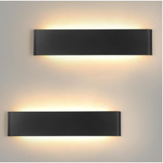 Mille Lucciole Pack of 2 Wall Lamps, Black Wall Light, Indoor LED Modern Up Down Light, Wall Lighting, Warm White, Stair Houses, Lighting, 24 W, IP44 for Living Room, Bedroom, Hallway, Stairs, Made of