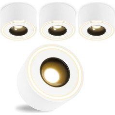 URing Pack of 4 LED Surface-Mounted Spotlights, White, Extra Flat, Diameter 97 x 55 mm, Surface-Mounted Light, LED 8 W, 1680 lm, 3000 K, Warm White, Round Surface-Mounted Spotlights, 230 V, Aluminium