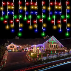 Freezing Rain Fairy Lights for Outdoor Use, 15 m 600 LED Light Curtain with Timer, IP44 Waterproof, 8 Modes, for Indoor/Outdoor for Christmas, Bedroom, Party, Wedding, Balcony, Garden Decoration