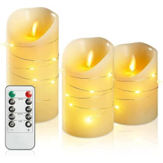 INDARUN Flameless LED Candles, Warm White with Built-In LED Fairy Lights, LED Candles, 4