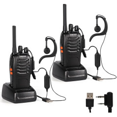 Walkie Talkies PMR446 Long Distance with Headset, JUMJIAT Radios Rechargeable 16 Channel Handheld Radio with Torch (Pack of 2)