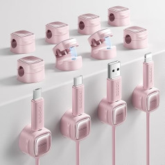 toocki Cable Holder Cable Clips Adjustable Cable Organiser Magnetic Cable Management Self-Adhesive Cable Holder (Pink, Pack of 12)