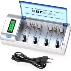 EBL Universal LCD Charger 906 for AA/HR6 AAA/HR3 C/HR14 D/HR20 Rechargeable NI-MH NI-CD with 4 Charging Slots