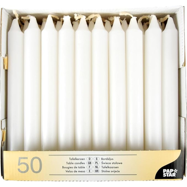 Papstar 13800 Taper Candle 50 Pieces 21 mm White