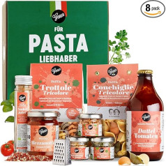Gepp's Delicatessen Gift Basket for Pasta Lovers, Gift Set with Italian Specialities, Two Pasta & Pesto Varieties, Three Varieties of Pasta Spice and Cherry & Date Tomato Sauce