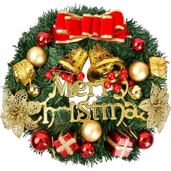 Jinlaili 30 cm Christmas Flowers Door Wreath, Garland Christmas, Christmas Wreath for Wall Hanging Decoration, Christmas Garland Artificial Fir Garland, Christmas Decoration, Christmas Decoration