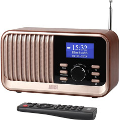 Rechargeable DAB+/FM Radio Dual Alarm Clock August MB450K Nostalgia Portable Kitchen Radio with 60 Presets Bluetooth 5.3 Speaker Wooden Housing USB/AUX/MicroSD, Up to 18 Hours Operating Time, Remote