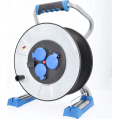 as - Schwabe Xperts 22728 Metal Cable Reel Empty Drum Diameter 285 mm for Approx. 50 m Cable, 3 Built-in Sockets 230 V/16 A, USB, Protective Insulation, Thermal Circuit Breaker, Voltage Display,
