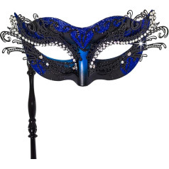 FRUOR Masquerade Mask with Stick for Women Half Venetian Mask Party Costume Accessories for Halloween Carnival Ball Eye Mask (Blue)