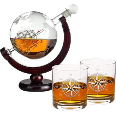 Geschenke 24 Whisky carafe - Globe Design: Gift Set of Globe-shaped Bottle And High Quality Whisky Glasses With Name Engraving, Glass Decanter With Sailing Ships