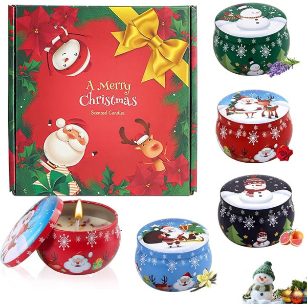 FePen Christmas Scented Candles Gift, Christmas Candles Scented Candles Set, Natural Soy Wax Candles, 4 Pack Soy Wax Candle Stress Relief, Aromatherapy Christmas Candles Aroma for Stress Relief