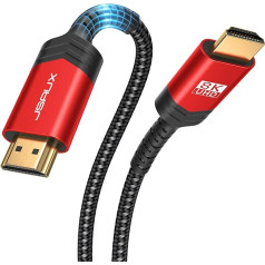 JSAUX HDMI Cable 15 Metres, Long Fibre Optic HDMI 2.1 Cable, 8K High Speed 48Gbps 8K @ 60Hz, 4K @ 120Hz, UHD HDR 10+, eARC, Dolby Vision, 3D, VRR, Compatible with PS4, PS5, 8K Gaming, TV, Blu-ray
