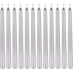 Set of Taper Candles, Dinner Candles, Candlestick Candles, Taper Candles, Metallic Look, 7 Hours Burning Time (25 cm, Pack of 12, Silver)