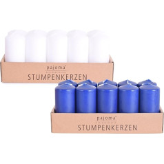 pajoma® Pillar Candles Pack of 20, White - Blue, Diameter 4 x 9 cm, Burning Time: Approx. 9 Hours, High-Quality Paraffin & Cotton Wick, Ideal for Catering, Hotels, Churches and Celebrations