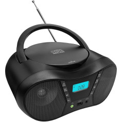 CTDZLED Tragbarer CD-Player Boombox mit FM-Radio, Bluetooth-Lautsprecher, AC/Batteriebetrieben, unterstützt CD/CD-R/RW/USB/BT/AUX, LCD-Display, Kopfhöreranschluss, Geschenke für Eltern (Schwarz)