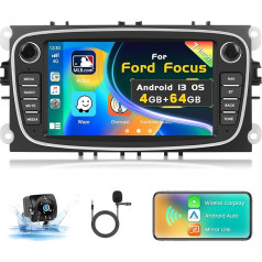 Inefala 4G + 64G Car Radio 2 DIN Android 13.7 Inch Touchscreen Radio for Ford Focus Galaxy Transit Fiesta Mondeo Fusion Kuga with Wireless CarPlay and Android Car WiFi BT RDS FM SWC MIC Reversing