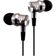 V7 HA111 Noise Isolating Stereo Earbuds with Microphone - Silver & Black