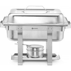 HENDI Chafing Dish 1/2 Gastronorm with Highly Polished Insertable Lid Including Fuel Paste Containers and a GN 1/1 Food Pan 65 mm, 4.5 L, 385 x 295 x (H) 310 mm, Stainless Steel 18/0