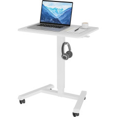 BONTEC 65 x 45 cm Standing Desk, Height-Adjustable Standing Table with 4 Wheels, Standing Seat Desk with Wheels, Overbed Table for Living Room, Laptop Table Height Adjustable, Max 15 kg, White