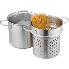 Navaris Pasta Pot 5.7 Litres – Spaghetti Pot – Pasta Pot – Asparagus Pot – Cooking Pot with Glass Lid – Ideal for Pasta and Vegetables – Suitable for All Hob Types – Stainless Steel