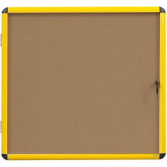 Bi-Office Display Case Ultrabrite Cork Notice Board 1 x A4 with Yellow Aluminium Frame