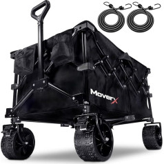 MoverX Festival Cart on Wheels, Foldable Cart, Portable Camping Cart, Folding Trolley for Beach, Outdoor, Garden, Picnic, Shopping, Fishing, Wide Wheels, Adjustable Handle, 200