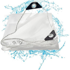 Transparente, robuste Abdeckplane, wasserdicht, 420 g/m², PVC-Vinyl, transparente Plane mit Ösen, winddicht, für den Außenbereich, Balkon, reißfest, für Garten, Veranda, Terrasse, Pavillon (4 x 6 m)