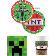 Procos - Minecraft Party Set, 52-Piece Party Tableware Set for Children's Birthday and Theme Party, Table Decoration