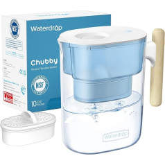 Waterdrop Chubby 3.5 L Water Filter Jug with 1 x 90 Day Filter Cartridge, Reduces Limescale, Chlorine, Lead, Copper in Water, NSF Certified, BPA-Free, Blue (Replacement Filter: WD-PF-01A Plus)