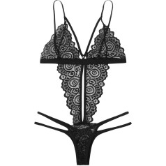 SKTIISN Lingerie Women's Sexy Underwear Curvy Hook Closure and Adjustable Straps Translucent Lace Sleepwear Dress with Thong Lingerie Sets for Women Patent Lingerie Women's Sexy Underwear Latex
