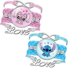 GooLich Stitch Bracelet, Pack of 2 Stitch Adjustable Charm Bracelets, Blue Stitch Cartoon Bracelet for Girls, Birthday and Christmas Gifts for Girls, Faux Leather, resinous
