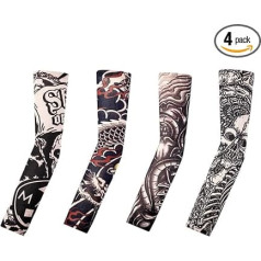 QEQSHQO Set of 4 Tattoo Sleeves, Stretch Nylon, Realistic Temporary Fake Tattoo Sleeves, Sleeves for Men and Women, Sports Protection, Sun Protection, Ventilation