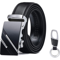 flintronic Men's Belt, Leather, Automatic Ratchet Belt for Men, Width 3.5 cm, Length 125 cm (Including Keyring & Gift Box)